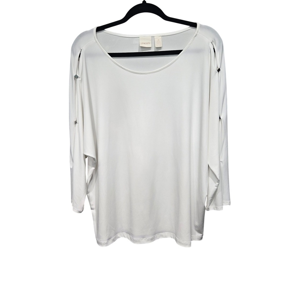 Chico's Blouse White Cold Shoulder Slit Sleeve Top Womens Chicos Size 3 XL